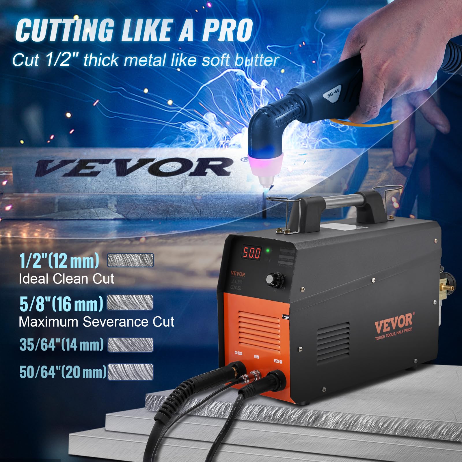 Vevor Plasma Cutter, 50Amp, Air Cutting Machine With Plasma Torch, 110V/220V Dual Voltage Ac Igbt Inverter Metal Cutting Equipme